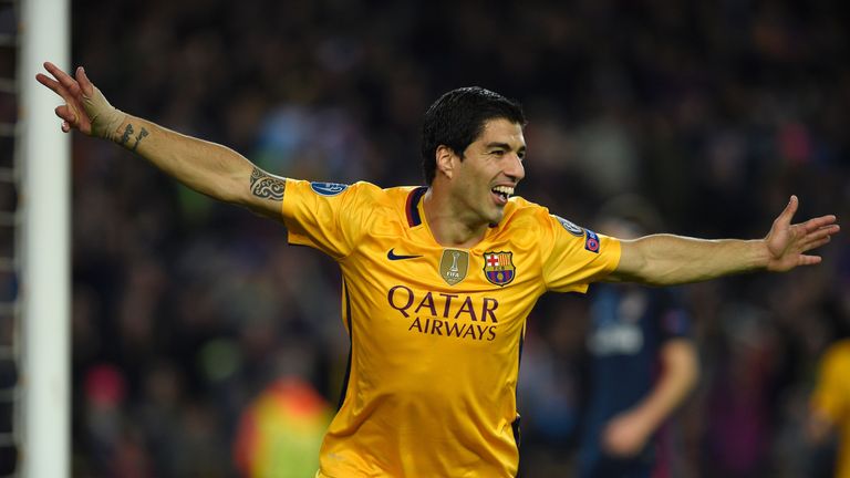 Barcelona's Luis Suarez celebrated after scoring