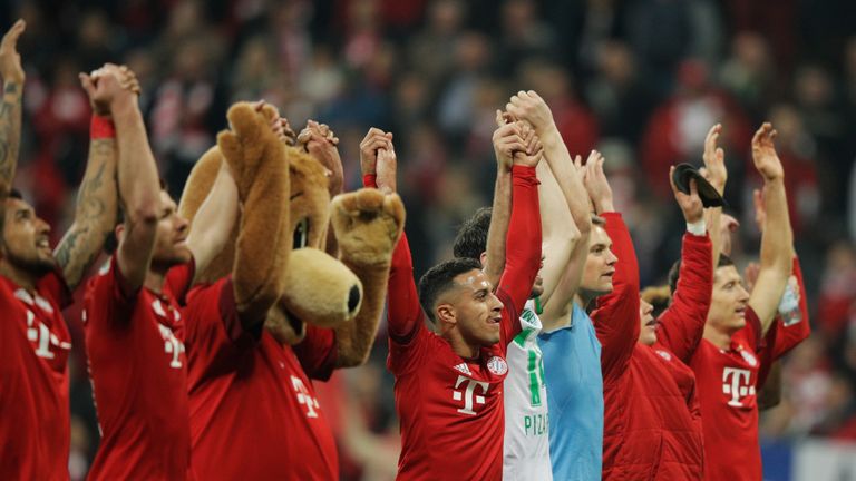 Bayern Munich celebrate reaching the DFB-Pokal final