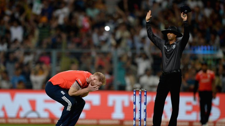 Ben Stokes of England reacts after being hits for six runs in the final over during the ICC World Twenty20 India 2016 Fin