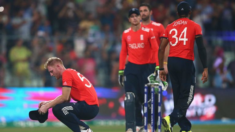 Ben Stokes of England looks dejected after West Indies scored the winning runs during the ICC World Twenty20 final