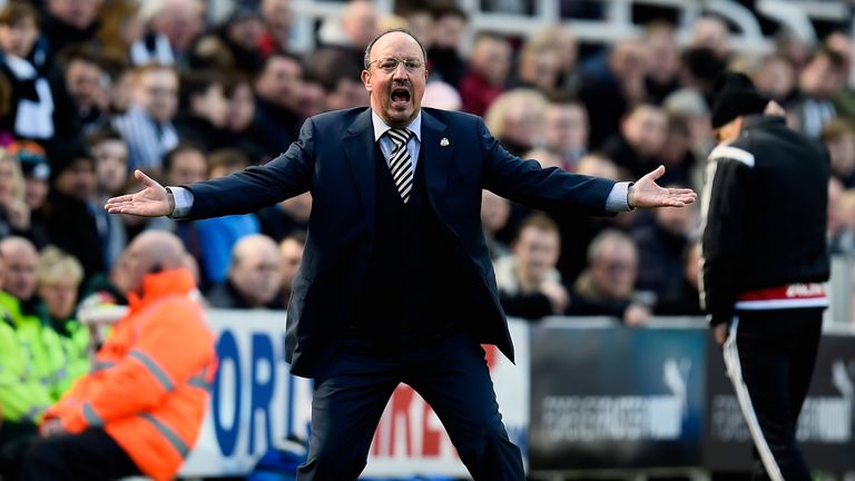 Newcastle manager Rafael Benitez,reacts during the match against Swansea