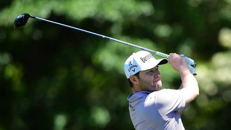 HILTON HEAD ISLAND, SC - APRIL 17:  Branden Grace of South Africa tees off on the third hole during the final round of the 2016 RBC Heritage at Harbour Tow