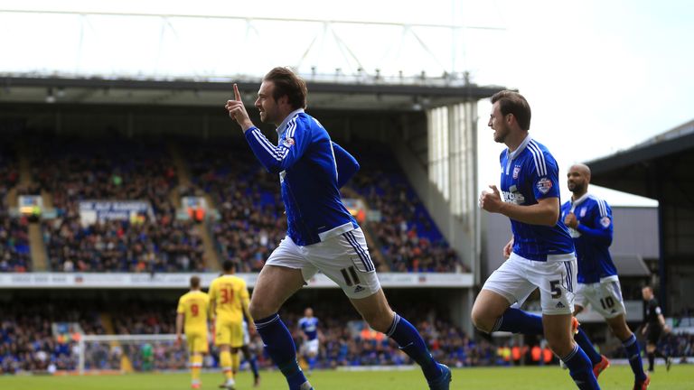 IPSWICH, ENGLAND - APRIL 30:  Brett Pitman of Ipswich Town celebrates scoring his sides second goal during the Sky Bet Championship match between Ipswich T