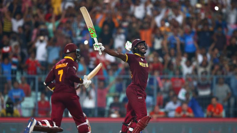 Carlos Brathwaite of the West Indies celebrates
