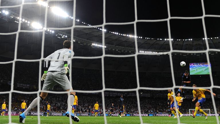 Andy Carroll heads first goal against Sweden in Euro 2012