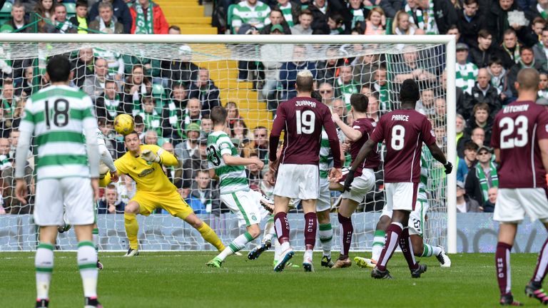 Hearts' Jamie Walker (centre) opens the scoring against Celtic