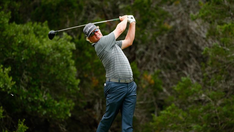Charley Hoffman tees off on the fifth hole during the final round of the Valero Texas Open at TPC San Antonio AT&T Oaks Course