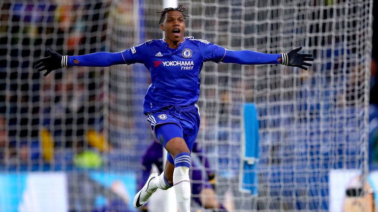 LONDON, ENGLAND - APRIL 27:  Dujon Sterling of Chelsea celebrates his goal during the FA Youth Cup Final - Second Leg between Chelsea and Manchester City a