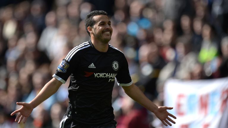 Chelsea midfielder Pedro celebrates after scoring his second goal 