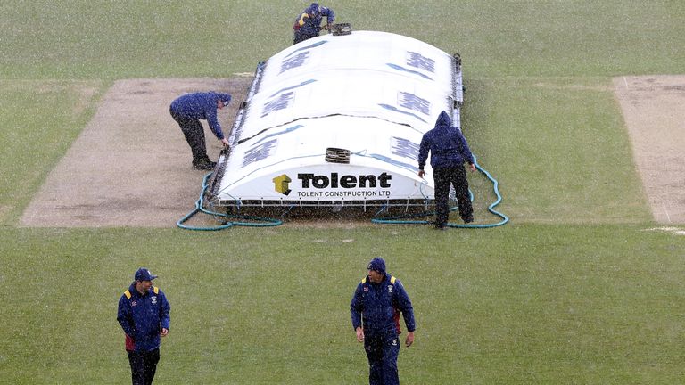 The covers are rushed back on at Chester-le-Street after just two overs of the delayed fourth day of the Specsavers County Championship 