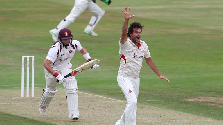 NORTHAMPTON, ENGLAND - AUGUST 21:  Clint McKay of Leicestershire appeals during the LV County Championship division two match between Northamptonshire and 