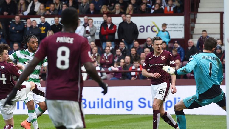 Colin Kazim-Richards gives Celtic an early lead against Hearts