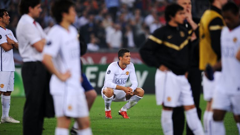 Cristiano Ronaldo shows his dejection after the 2009 Champions League final