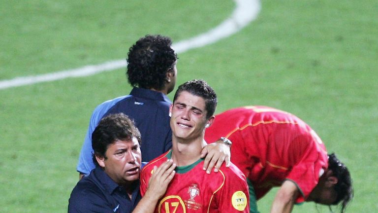 LISBON, PORTUGAL - JULY 4:  Cristiano Ronaldo of Portugal in tears after the UEFA Euro 2004, Final match  