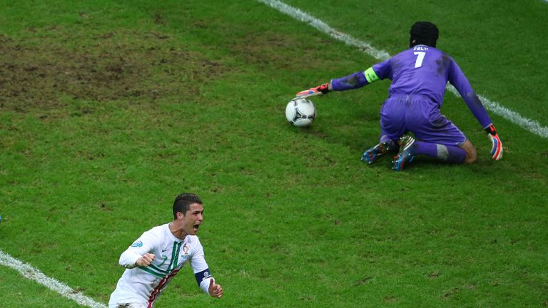 WARSAW, POLAND - JUNE 21:  Cristiano Ronaldo of Portugal celebrates scoring the opening goal 