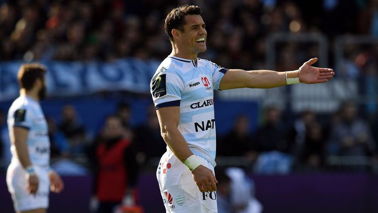 Racing Metro 92 New Zealand flyhalf Dan Carter reacts during the European Rugby Champions Cup match between Racing Metro 92 and Toulon