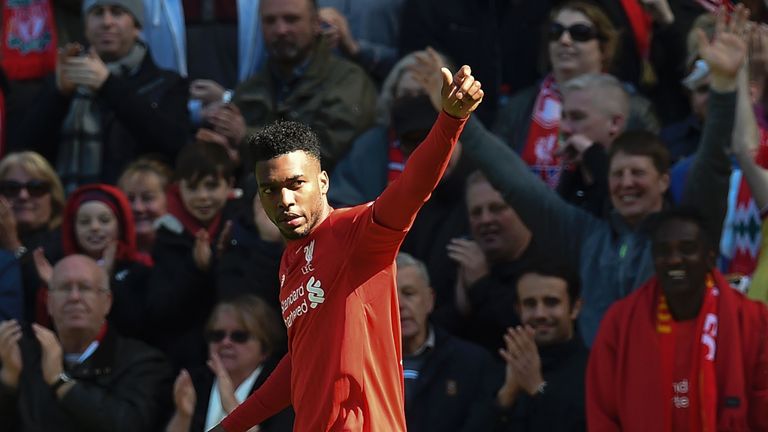 Daniel Sturridge celebrates his early opener for Liverpool against Newcastle