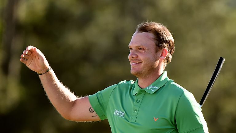 Danny Willett of England reacts after finishing on the 18th green during the final round of the 2016 Masters Tournament at Augusta