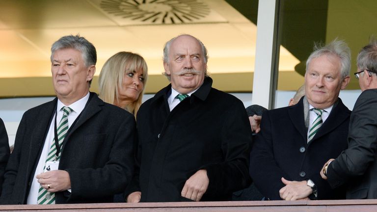 Celtic owner Dermot Desmond (middle) with chairman Ian Bankier (right) and chief executive Peter Lawwell at Hampden