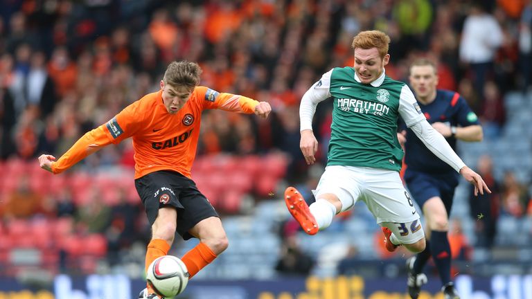Fraser Fyvie challenges Blair Spittal for the ball in Saturday's semi-final 