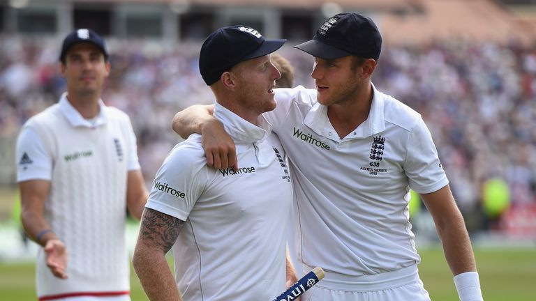 Ben Stokes and Stuart Broad of England celebrate winning the Ashes during day three of the 4th Investec Ashes Test match 