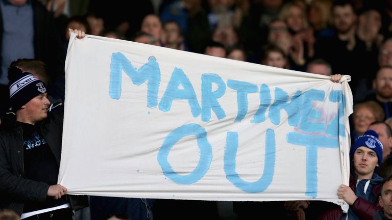 Everton fans display a message for Roberto Martinez