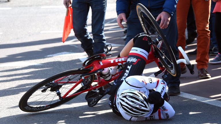 Fabio Felline crashes in the 2016 Amstel Gold Race