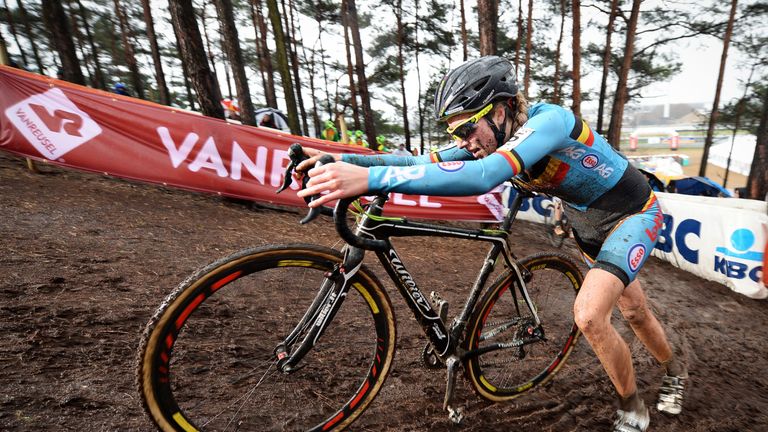 Belgian Femke Van Den Driessche races during the women's U23 race at the world championships