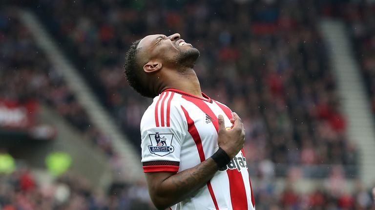 Jermain Defoe of Sunderland reacts after missing a chance against West Brom