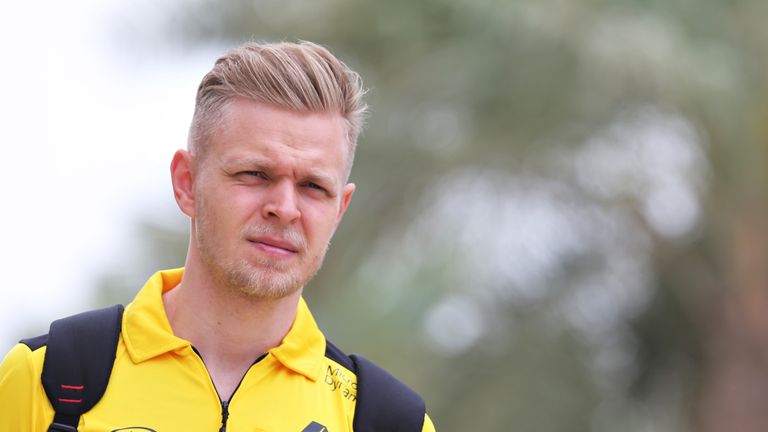 SAKHIR, BAHRAIN - MARCH 31:  Kevin Magnussen of Denmark and Renault Sport F1 in the Paddock during previews ahead of the Bahrain Formula One Grand Prix at 