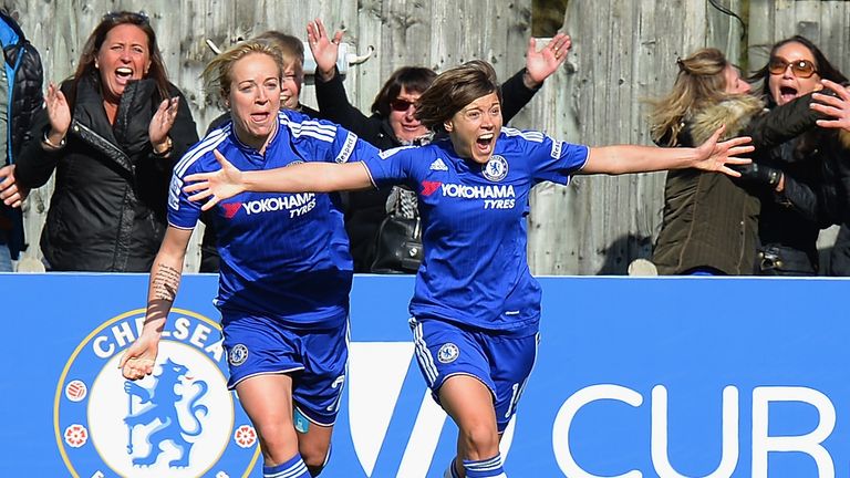 Chelsea's Fran Kirby celebrates her extra-time winner against Manchester City