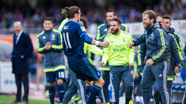 Gareth Bale went to celebrate his 21st goal of the season with his Real Madrid  team-mates