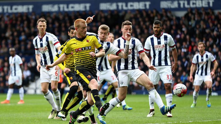 Watford's Ben Watson scores the opening goal against West Brom
