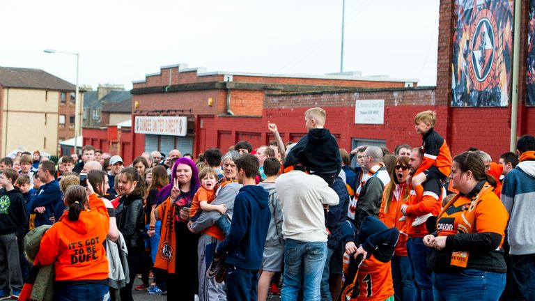 Dundee Utd fans gathered outside Tannadice in protest after another defeat