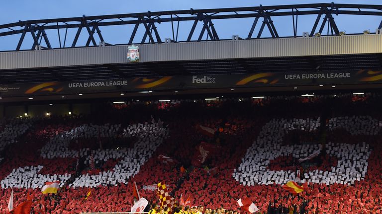 Liverpool fans display the number 96, the number of people who lost their lives in the Hillsborough disaster
