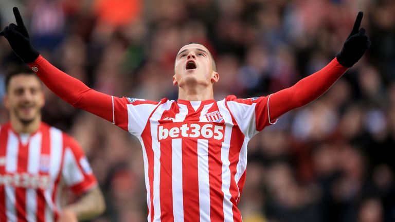 Stoke's Ibrahim Afellay celebrates after scoring