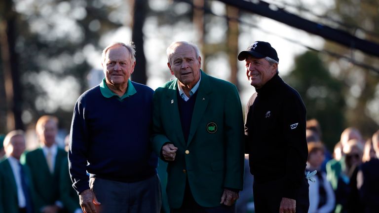 Jack Nicklaus, Arnold Palmer and Gary Player on the first tee at Augusta