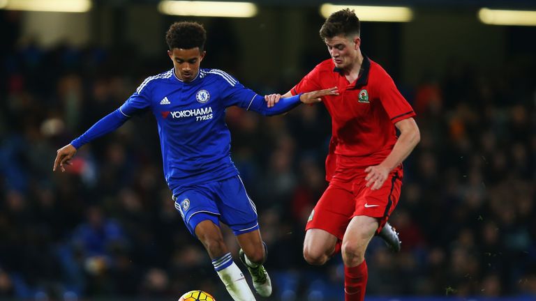 Jacob Maddox [left] in action against Blackburn in Chelsea's FA Youth Cup semi-final