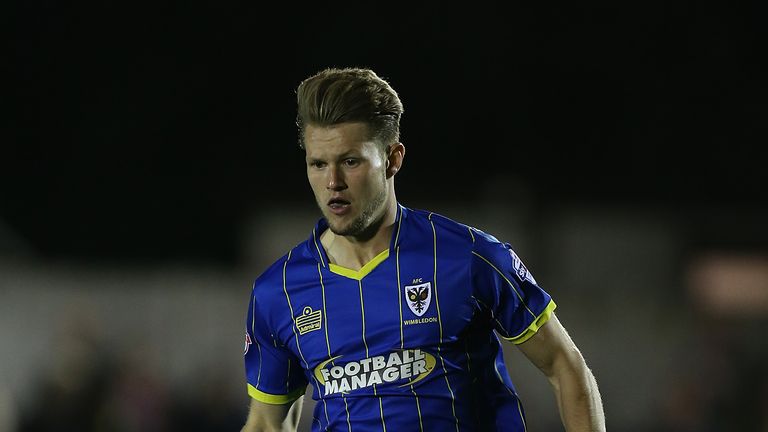 KINGSTON UPON THAMES, ENGLAND - SEPTEMBER 29:  Jake Reeves of AFC Wimbledon in action 