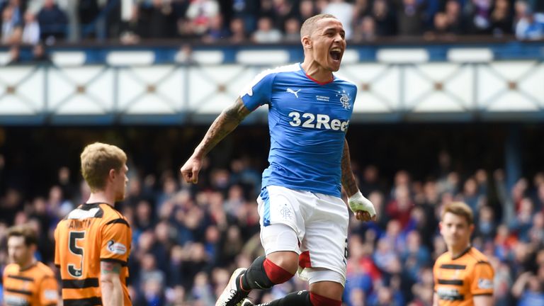 Rangers' James Tavernier celebrates his record-breaking goal against Alloa