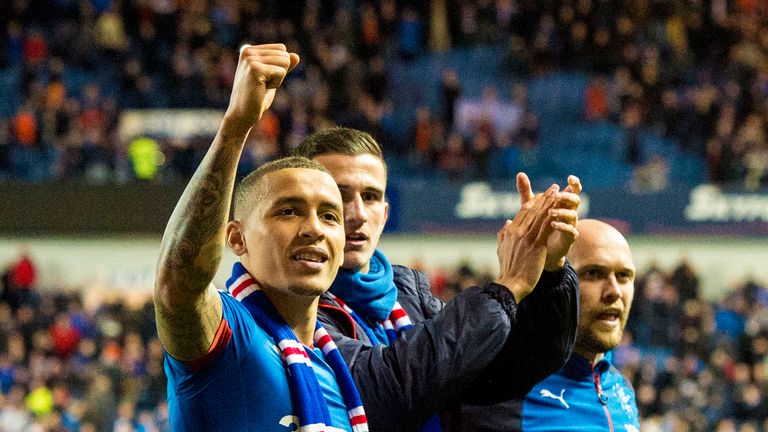 James Tavernier celebrates after Rangers clinched the Championship title