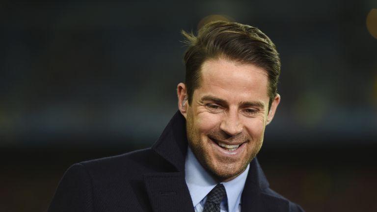 BARCELONA, SPAIN - MARCH 18:  Sky Sports commentator Jamie Redknapp looks on prior to the UEFA Champions League Round of 16 second leg match between Barcel