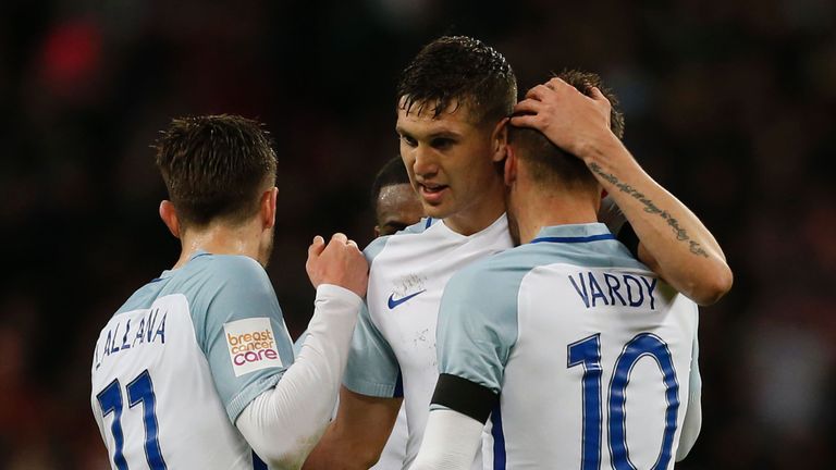 Jamie Vardy goal celeb, Adam Lallana, John Stones, England v Netherlands friendly, March 2016