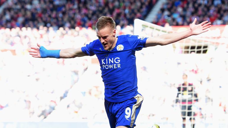 Jamie Vardy of Leicester City celebrates 