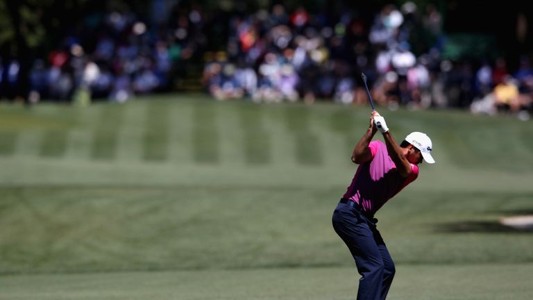 Jason Day hits a shot on the eighth hole during the final round of the 2016 RBC Heritage at Harbour Town Golf Links on 