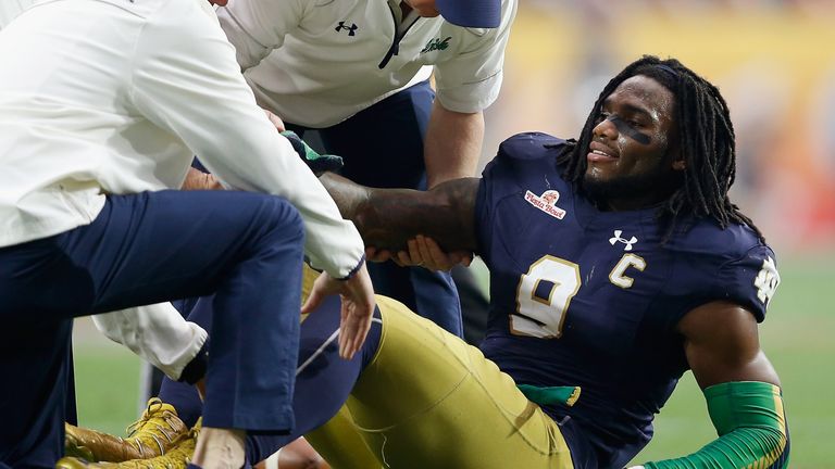 Linebacker Jaylon Smith suffered a knee injury playing for Notre Dame on January 1