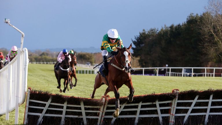 Jer's Girl ridden by Barry Geraghty on the way to winning the Tattersalls Ireland Champion Novice Hurdle during day four of the Punchestown Festival at Pun