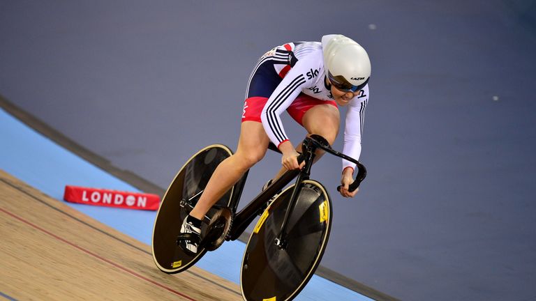 LONDON, ENGLAND - MARCH 05:  Jessica Varnish of Great Britain competes in the Women's Sprint Qualification during Day Four