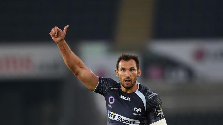 SWANSEA, WALES - SEPTEMBER 05:  Ospreys player Joe Bearman in action during the Guinness Pro 12 match between Ospreys and Benetton Rugby Treviso at Liberty