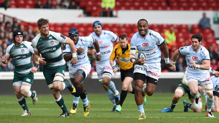 Joe Rokocoko of Racing Metro 92 powers through the Leicester defence 